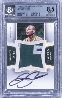 2004-05 UD "Exquisite Collection" Limited Logos #RA Ray Allen Signed Game Used Patch Card (#14/50) - BGS NM-MT+ 8.5/BGS 8